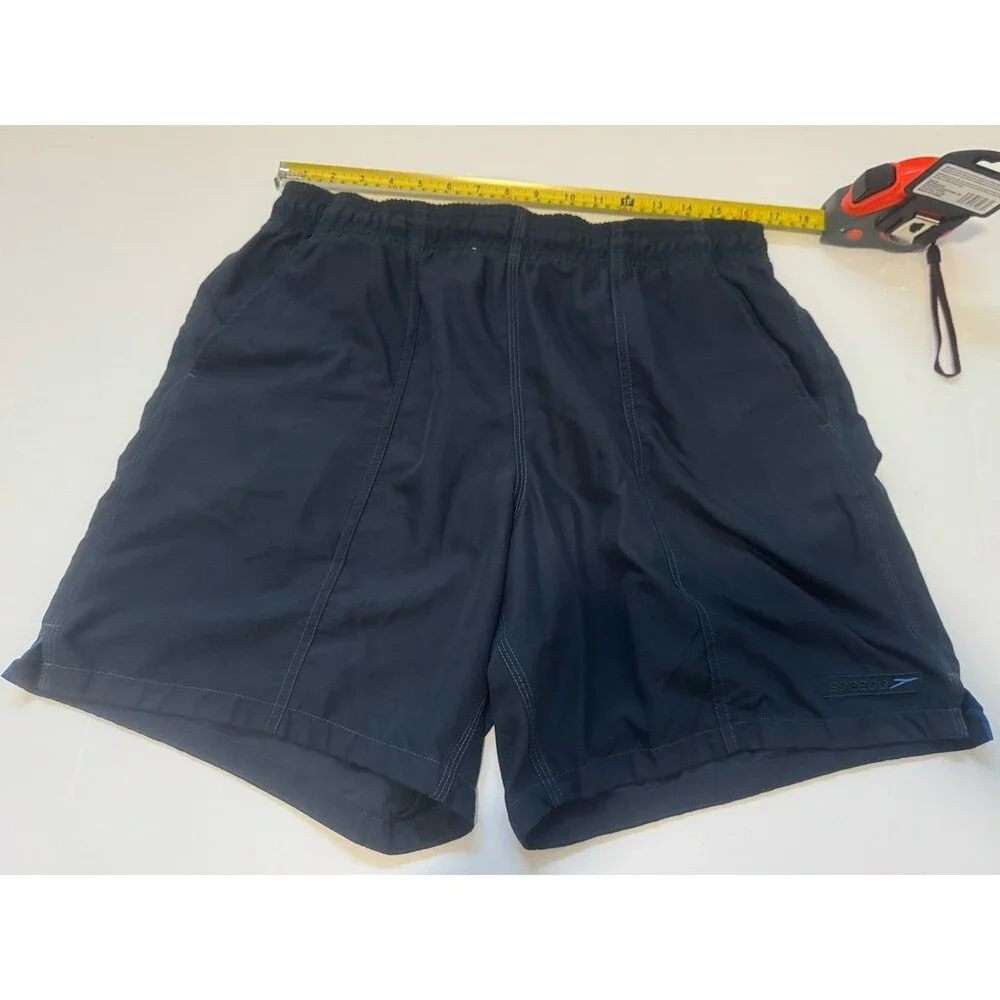 Speedo Men’s Swim Trunks Size Large Navy Blue Lined Beach Shorts Polyester